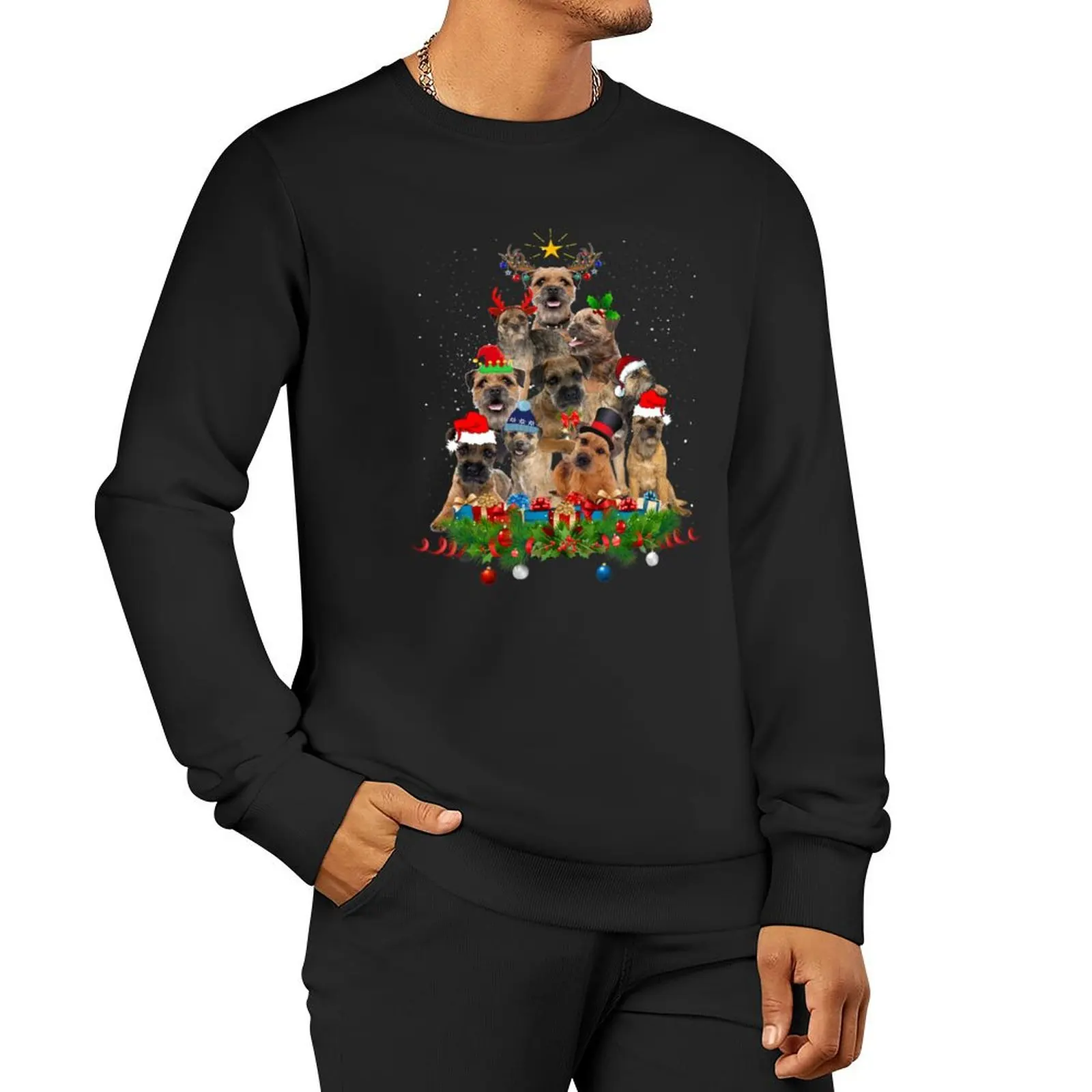 Border Terrier Dog Christmas Pajamas Tree Pullover Hoodie tracksuit new hoodies and sweatshirts