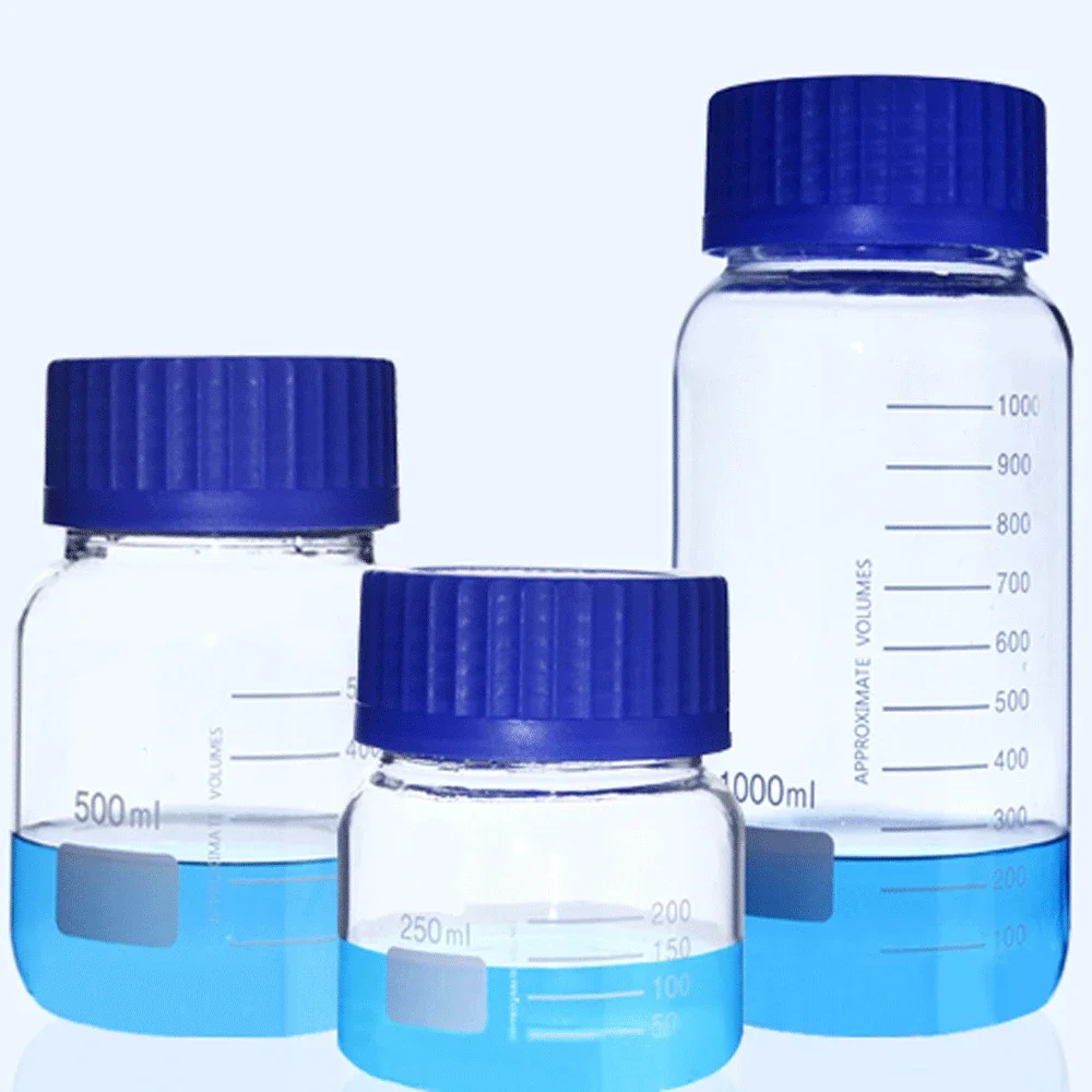 250/500/1000ml GL80 Wide Mouth Blue Screw Cap Reagent Bottle Labrotary Glassware Chemical Experiment