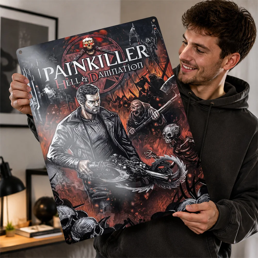 Painkiller Hell And Damnation Hero Printed Poster Personalized Aluminum Metal Sign Dark Survival Tribute Wall Art Bedroom Decor