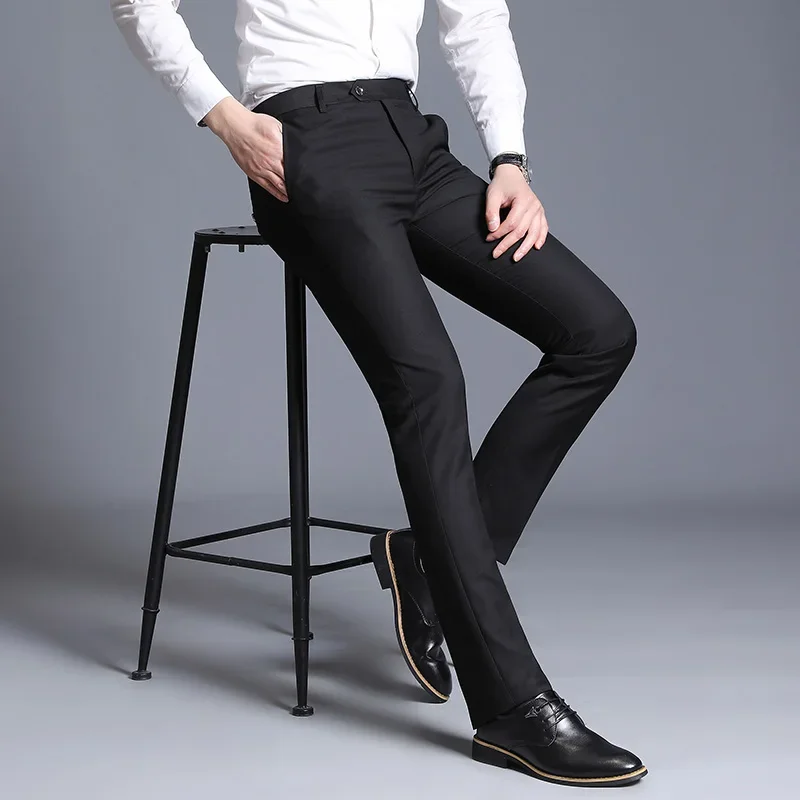 Traje de negocios Formal para hombre, pantalones ajustados de algodón de Color sólido, Boutique de moda, vestido de boda para novio, oficina, nuevo