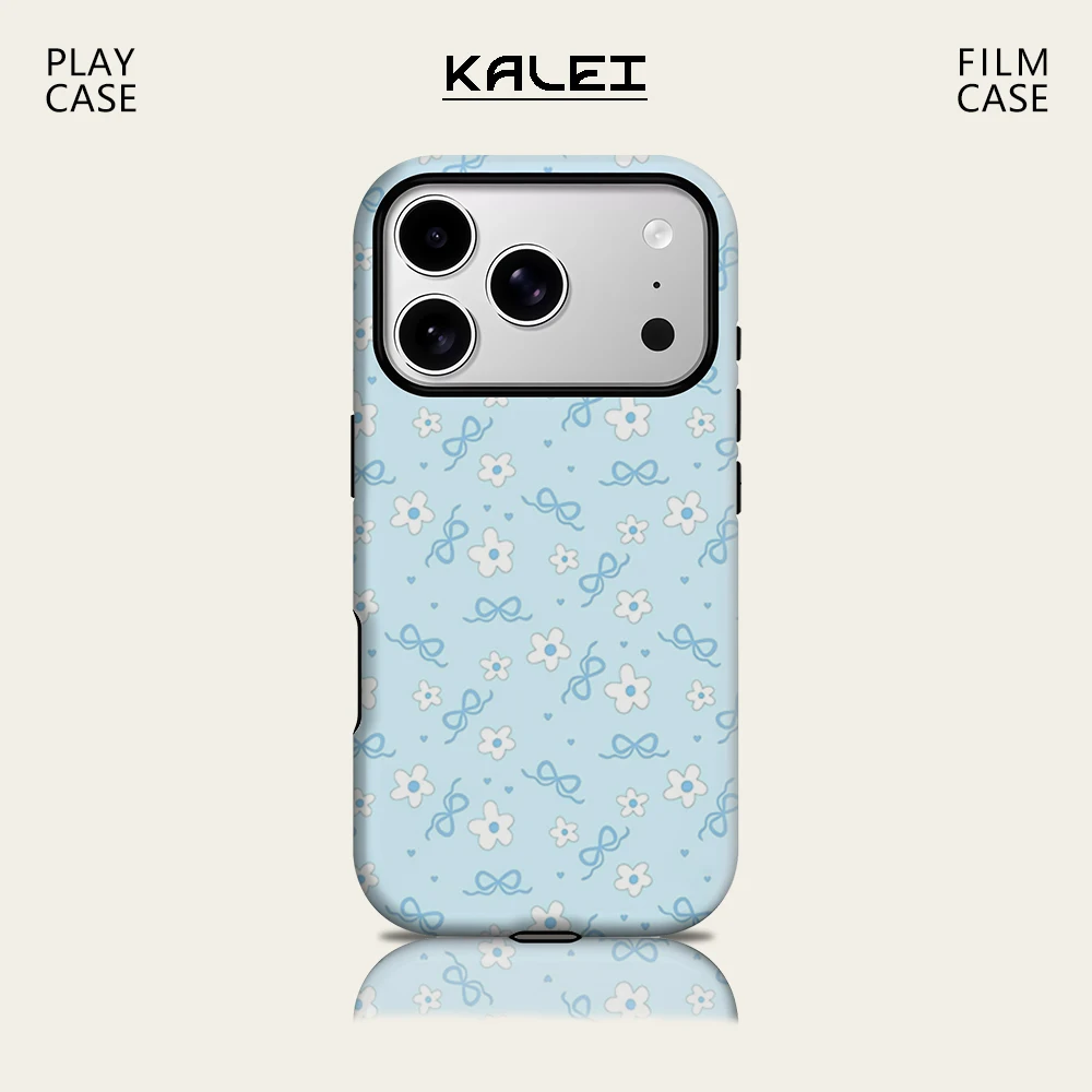 Fleur bleue IPhone17 doit pour la coque de téléphone magnétique pour IPhone 17 16 15 14 13 Pro Max Plus étui robuste simple Double couche