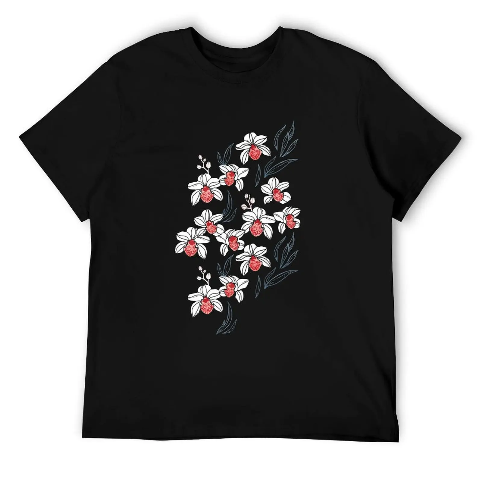 

Orchid garden in white and peach on navy blue T-Shirt printed t shirts for man mens graphic t shirts T-Shirt