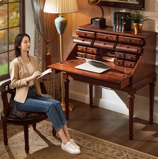 

Gold Seller American bookcase solid wood desk integrated table European study bedroom locker student home storage ca