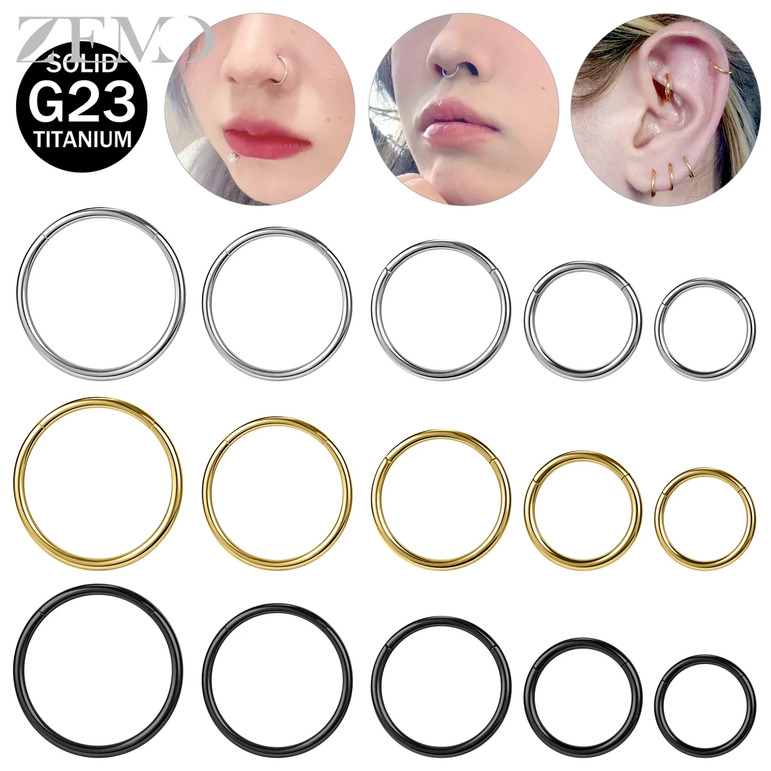 ZEMO 1 Stück 16/18/20G G23 Titan Stahl Septum Ringe Damen Herren Nasenringe Einfache runde Ohrringe Helix Tragus Nasenloch Piercing