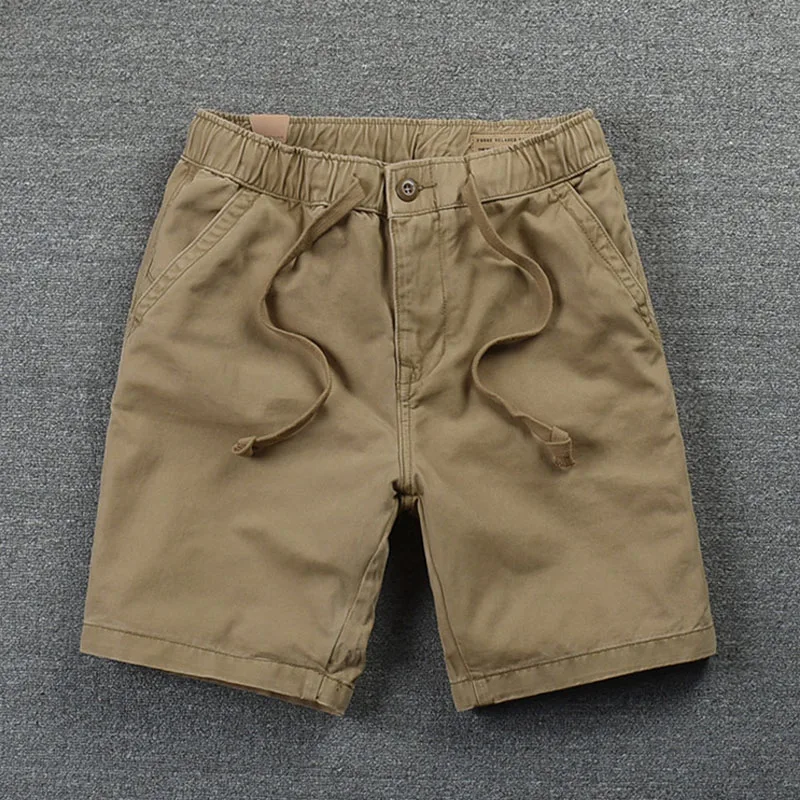 Summer Casual 2024 New Men Pure Cotton Loose Solar System Motion Solid Color Elastic Band Comfortable All-match Washing Shorts