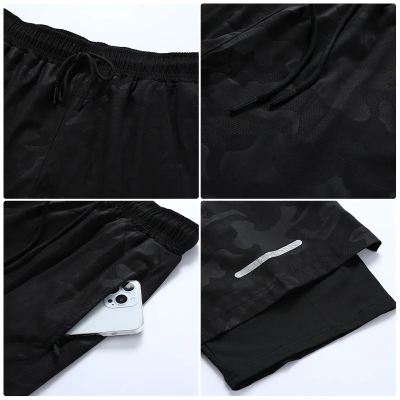 Men's Bodybuilding Fitness 2 in 1 Athletic Pants Outdoor Running Double Shorts Breathable Training Scanties Tennis Sweatpants