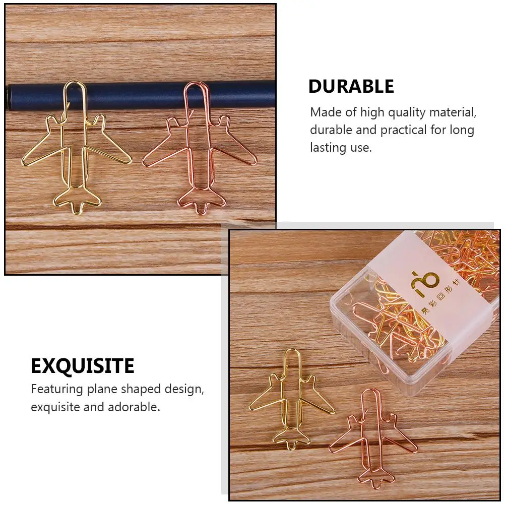 24 Pcs Binder Office Paper Clips Airplane Paperclip Iron Wire Plating Paperclips
