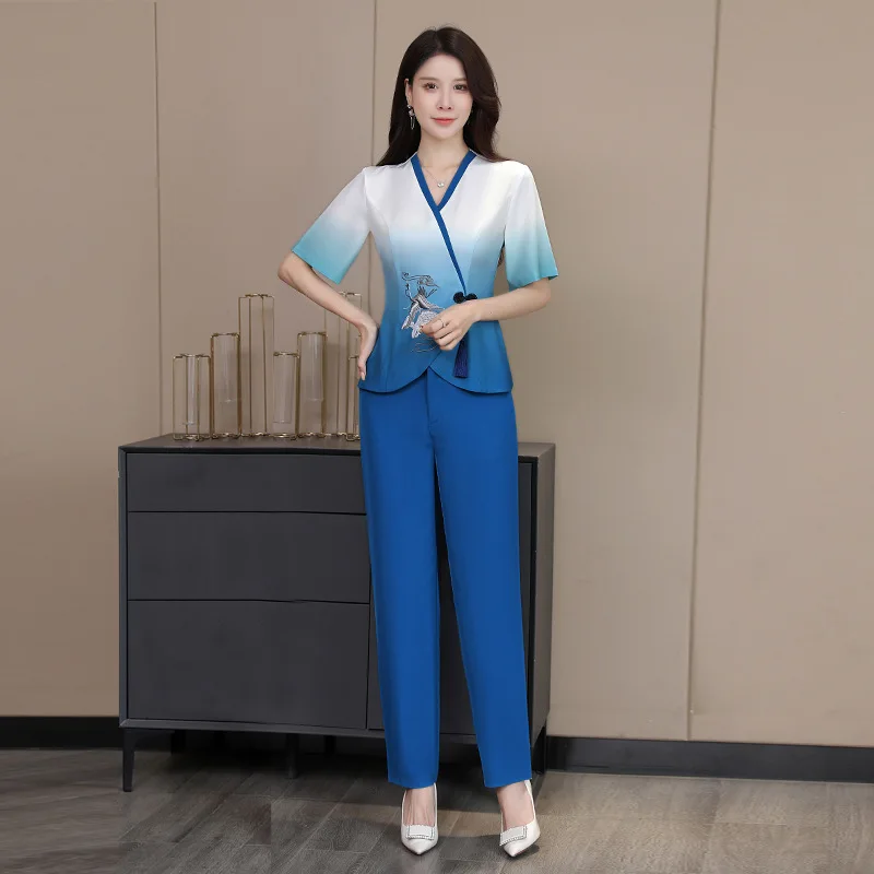 Spa Uniforms Women Workwear Clothing Beautician Scrubs Work Clothes Beauty Salon Tattoo Artist Uniform 2Pcs Set Wholesale