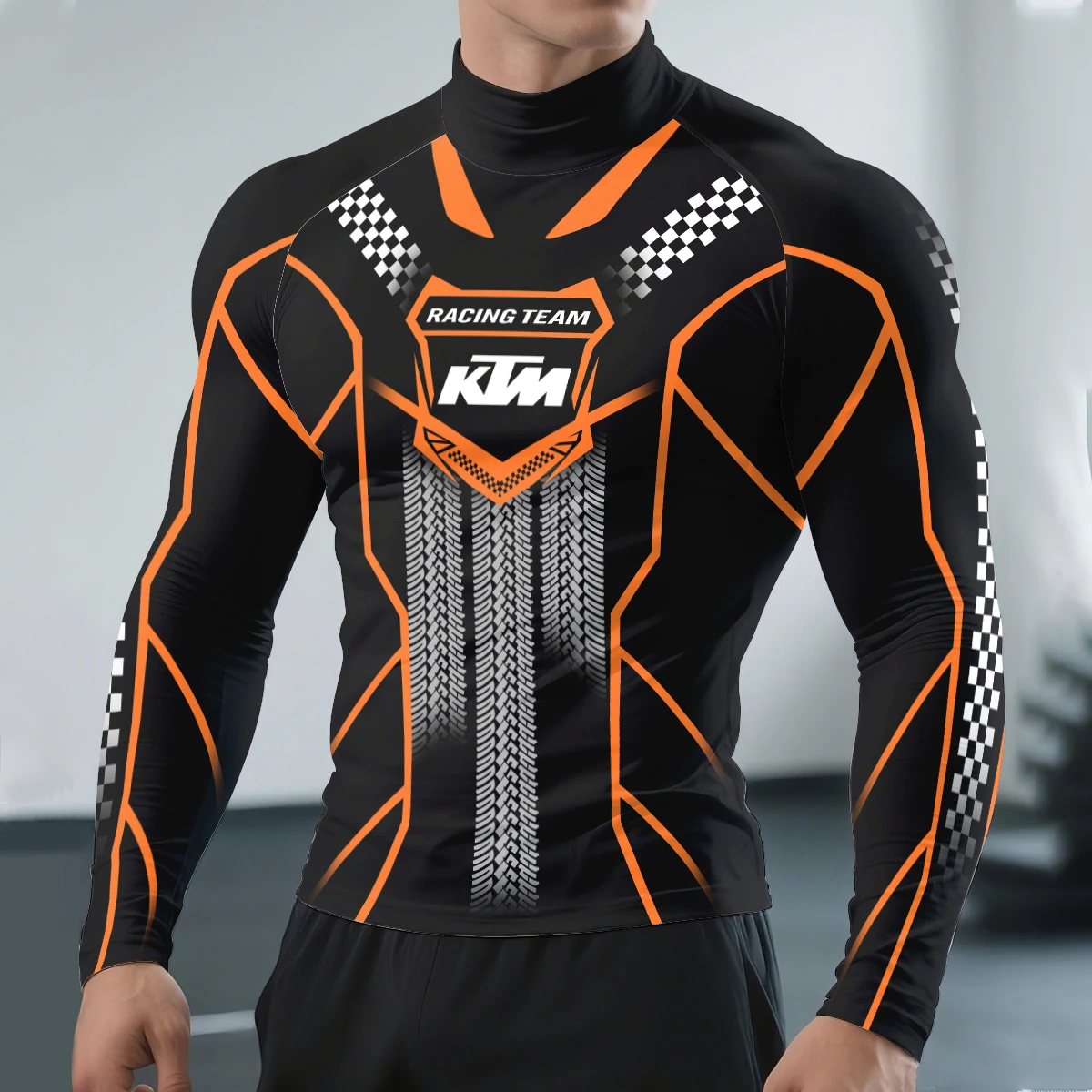 KTM Racing Team Rainbow Track Style Half High Collar Men's Long Sleeve Fashionable Multi functional Street Cool Sports Fitness