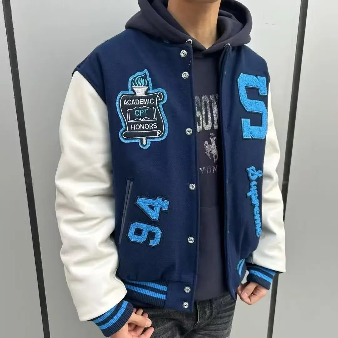 

American retro high street baseball jacket embroidered jacket for both men and women, vibe style slim Uniform coat
