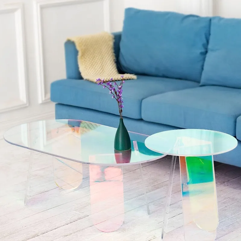 

Acrylic Coffee Table Colorful Disassembly Coffee Table Round Side Table, Suitable for Family Living Room Bedroom Office