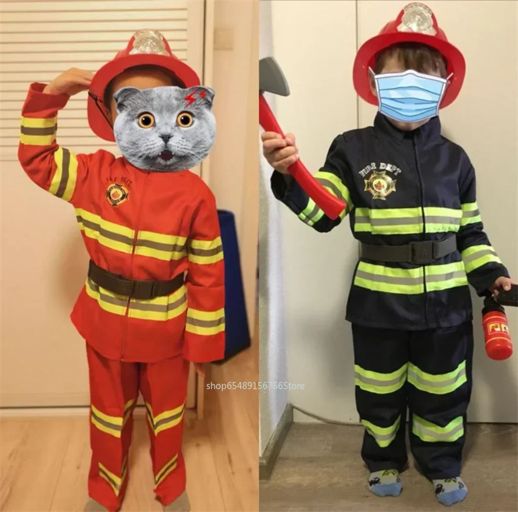 Children Fireman Cosplay Costume Boys Girls Halloween Carnival Party Sam Fireman Uniform Workwear Christmas Gift