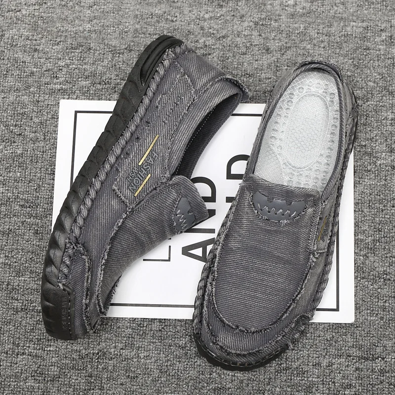Spring Fashion Low Top Washed Fabric Casual Men\'s Shoes Breathable Soft Sole Fabric Men\'s Driving Shoes