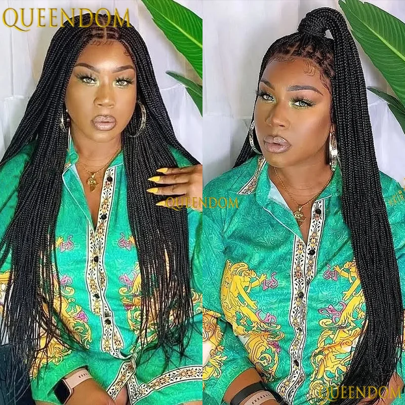 

36" Synthetic Lace Front Wigs for Women Knotless Box Braiding Wig With Baby Hair Cornrow HD Lace Wigs On Sale