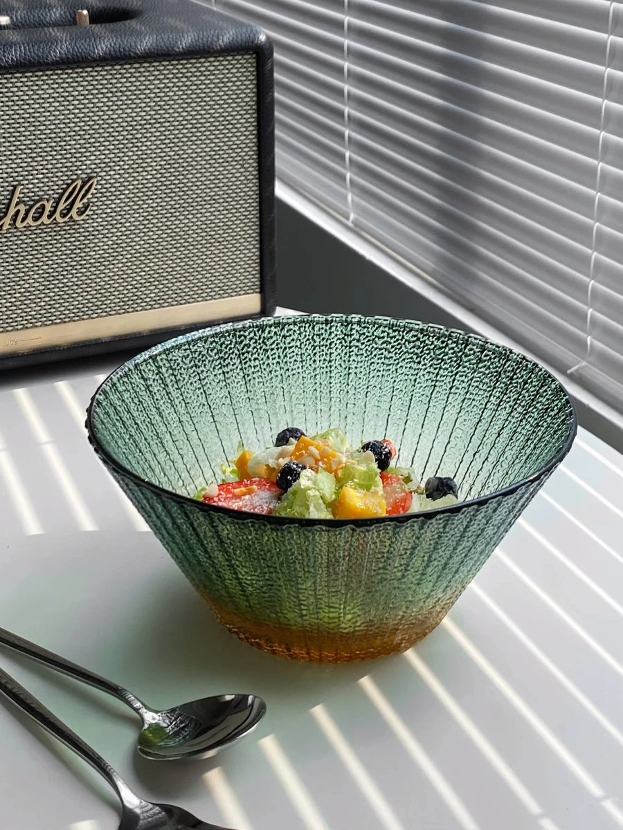 High Beauty Glass Fruit Bowl Transparent Heat-resistant Soup Bowls Living Room Household Large Capacity Salad Bowl Tableware