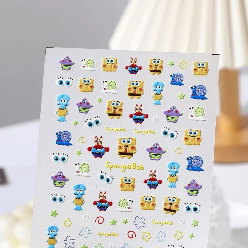 Cartoon Cute SpongeBob SquarePants Sticker Nail Art Decoration Water Cup Mobile Phone Case Embossed Nail Sticker Wholesale