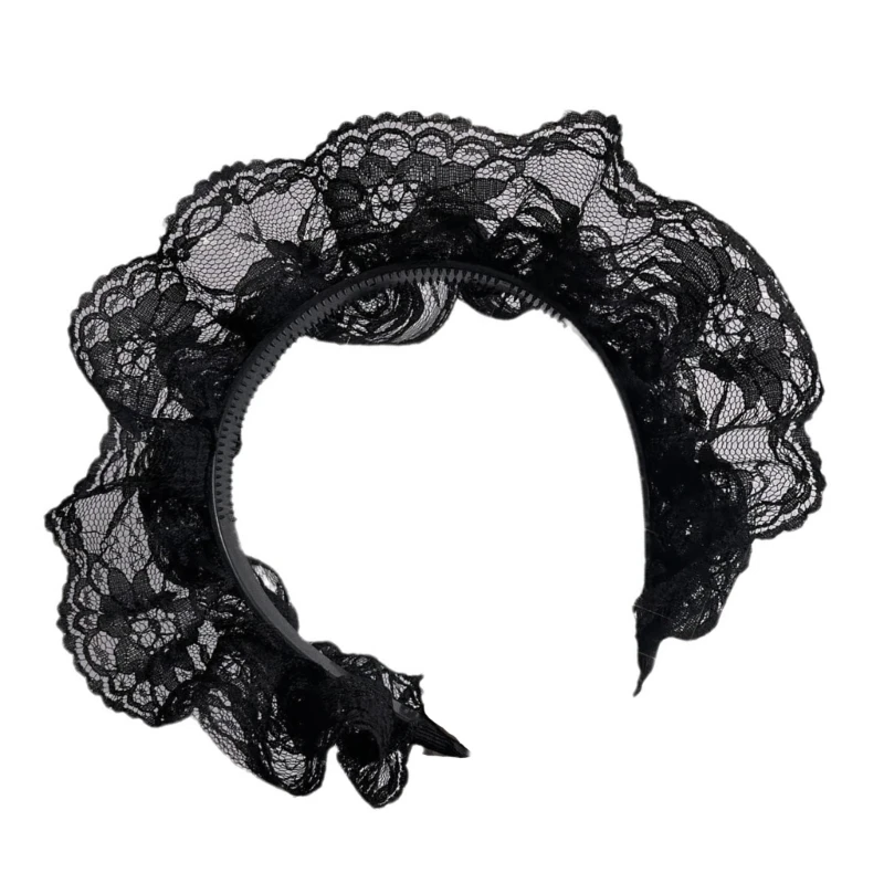 2000s Ruffle Lace Hairhoop Cosplay Maid Costume Headband Roleplay Party Headpiece