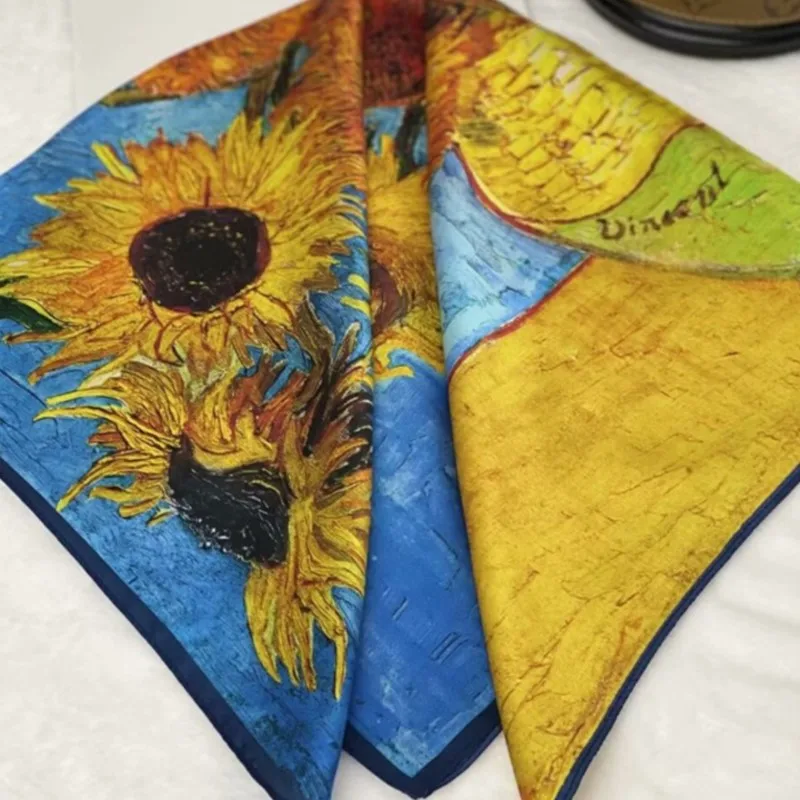

French Fashionable 100% Sunflower Decorative Vintage Square Scarf All-Matching Shawl