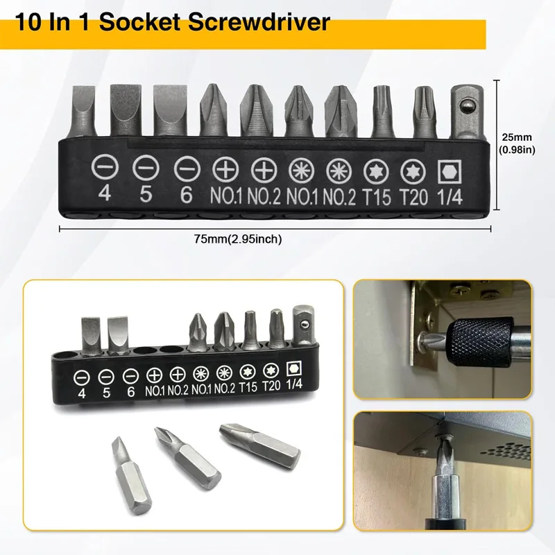 64Pcs Screwdriver Bits Socket 1/4 Inch Hex Shank Hand Drill Screwdriver Head Compatible With Flexible Drill Extensions Drive Bit