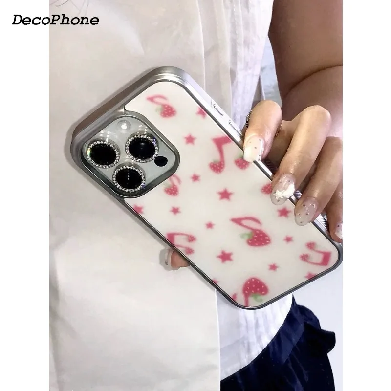 Rosa Erdbeer-Motiv Cartoon Sterne Süßes Mädchen Herz Handyhülle für iPhone 17 AIR 16 E 15 14 13 12 11 Pro Max X 7 8 Plus Y2K Cover