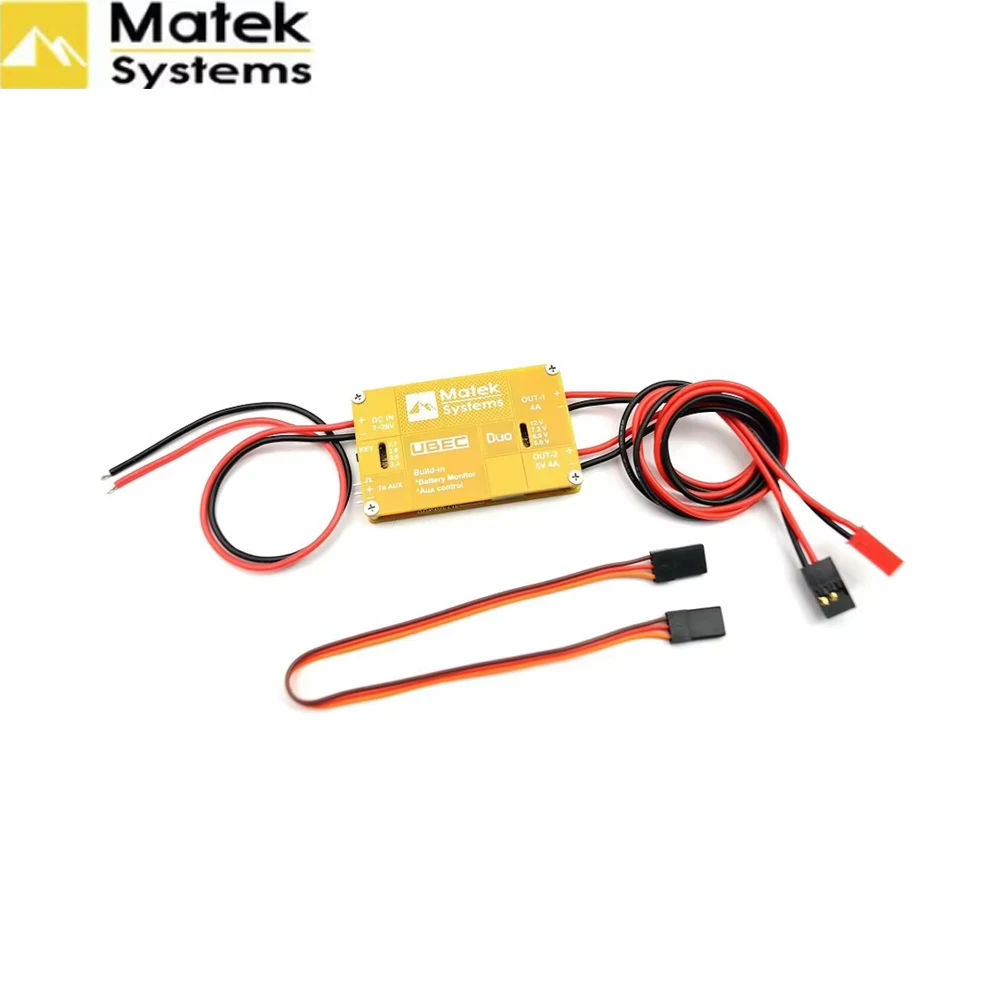 Matek System UBEC DUO 4A 5V~12V & 4A 5V Two Output Channel Low Input Voltage Alarm Output Short-circuit Protection