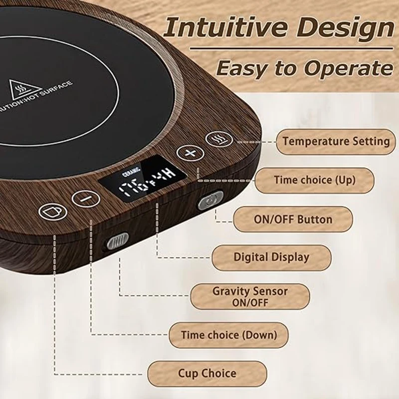 Coffee Mug Warmer ,Auto On/Off -Induction Smart Mug Warmer with 3 Temp Settings,1-9H Timer,For All Mugs.US Plug