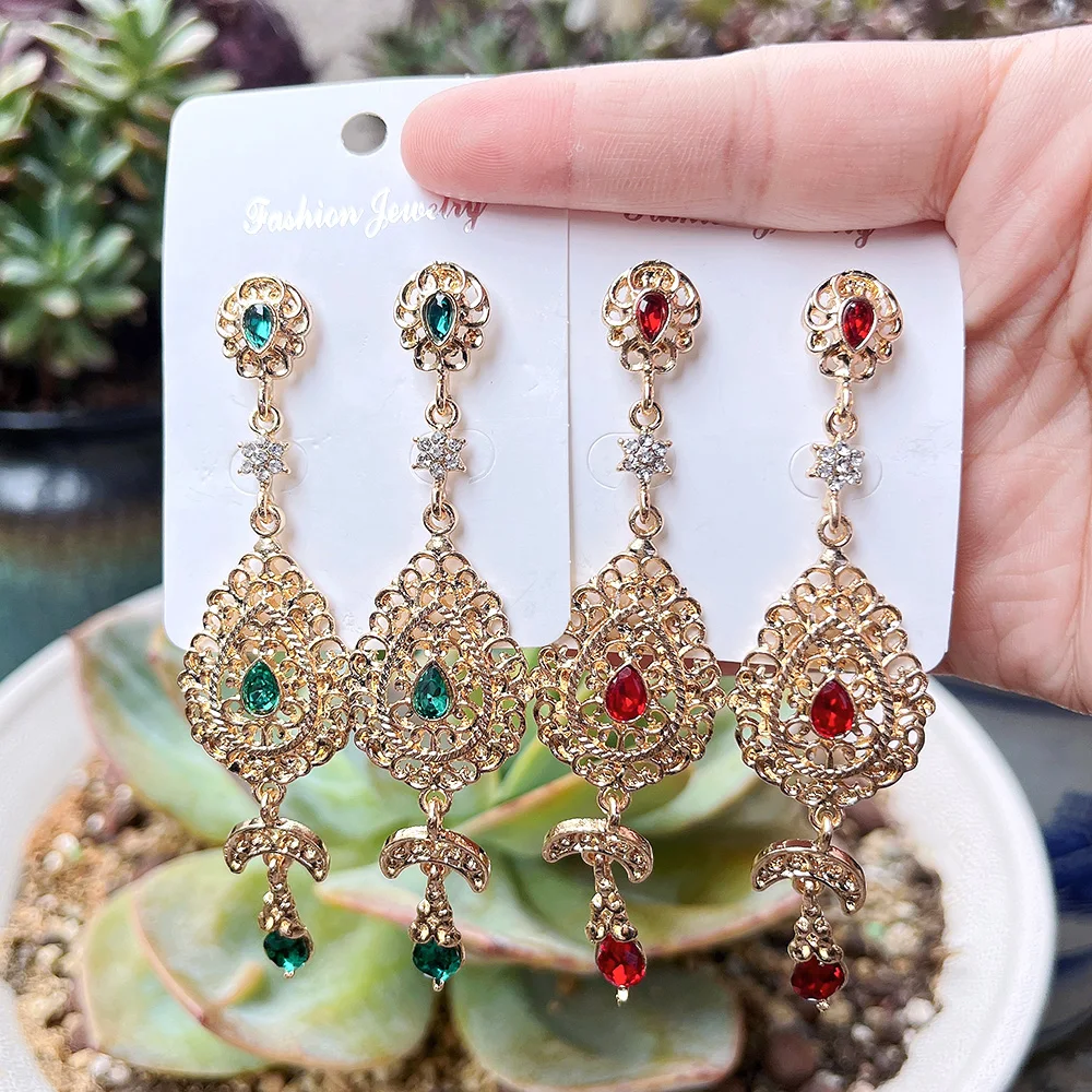 Sunspicems Moroccan Gold Color Long Drop Earring For Women Arab Ethnic Wedding Jewelry Algeria Bridal Pin Earring Gift