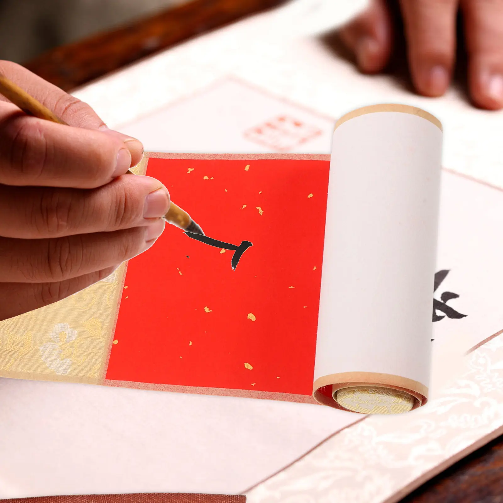 

Blank Xuan Paper Calligraphy Scroll with Wooden Rods for Chinese Art Painting Practice Hanging Decorative Wall Scroll