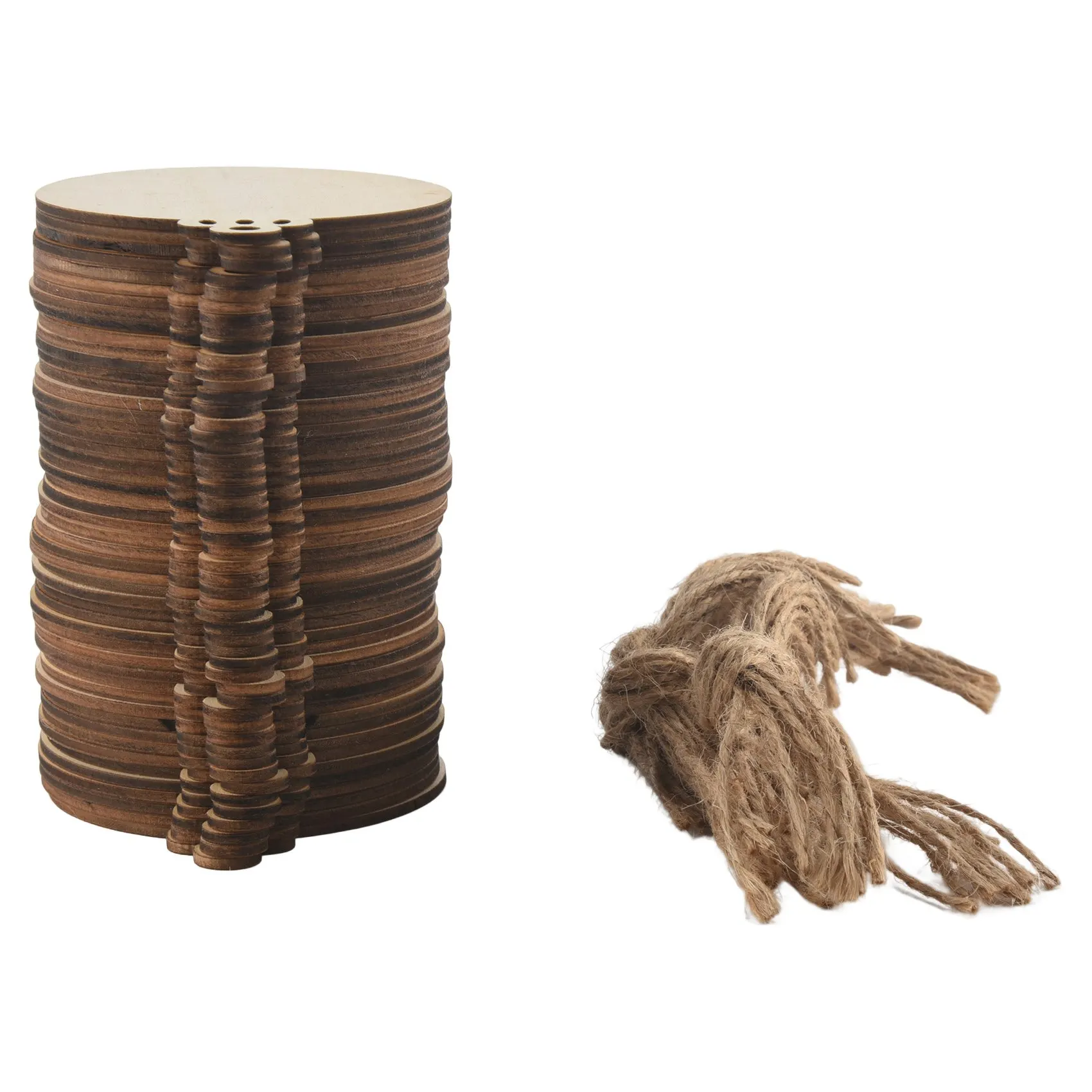 /05/2019 en bois vierges naturels ronds en bois bricolage, ornements de Noël inachevés, faciles à peindre, ficelles, 50 pièces