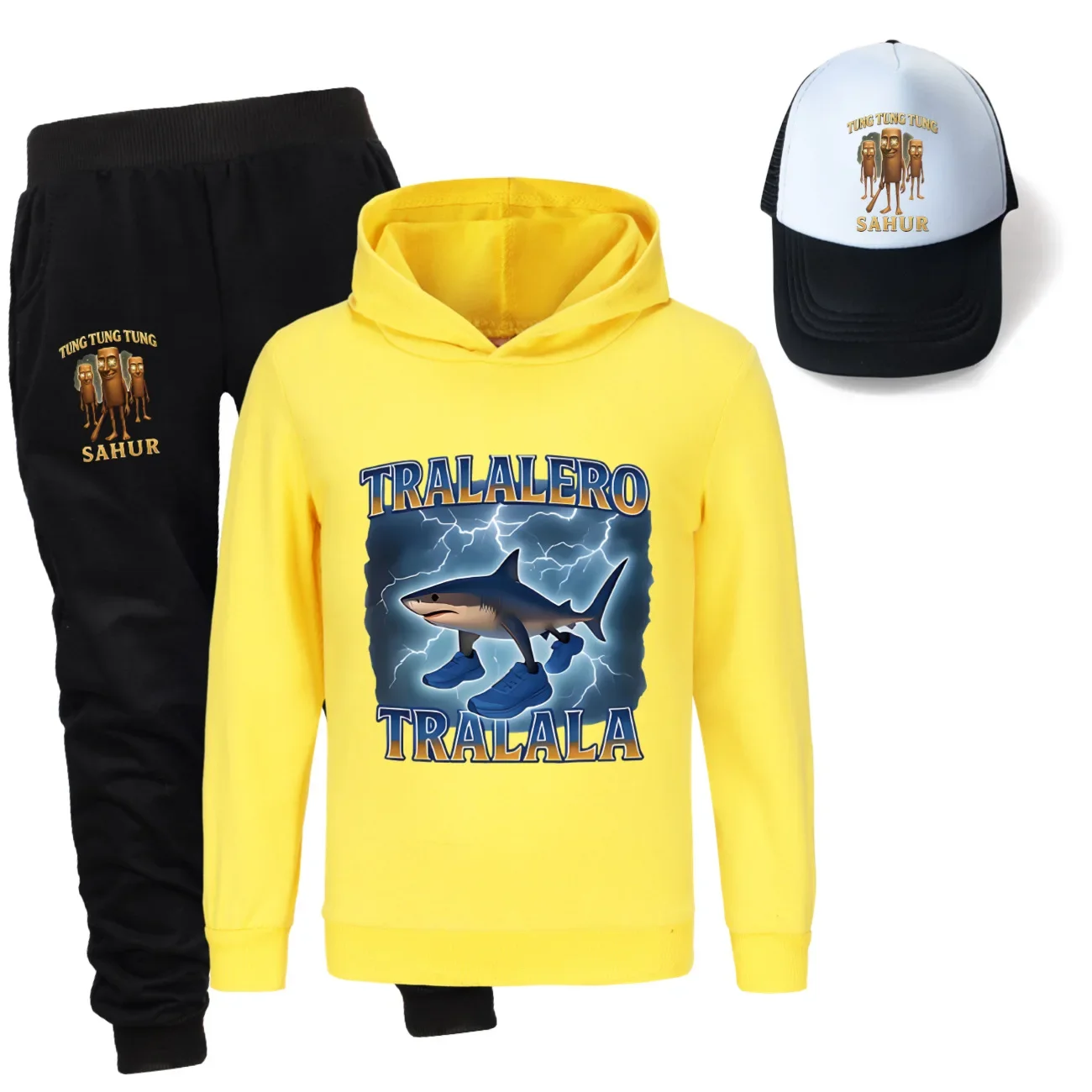 Italian Brainrot Funny Shark Clothes Kids  Tung Tung Tung Sahur Hoodie Pants 2pcs Sets Girls Outfits Boys Long Sleeve Tracksuits