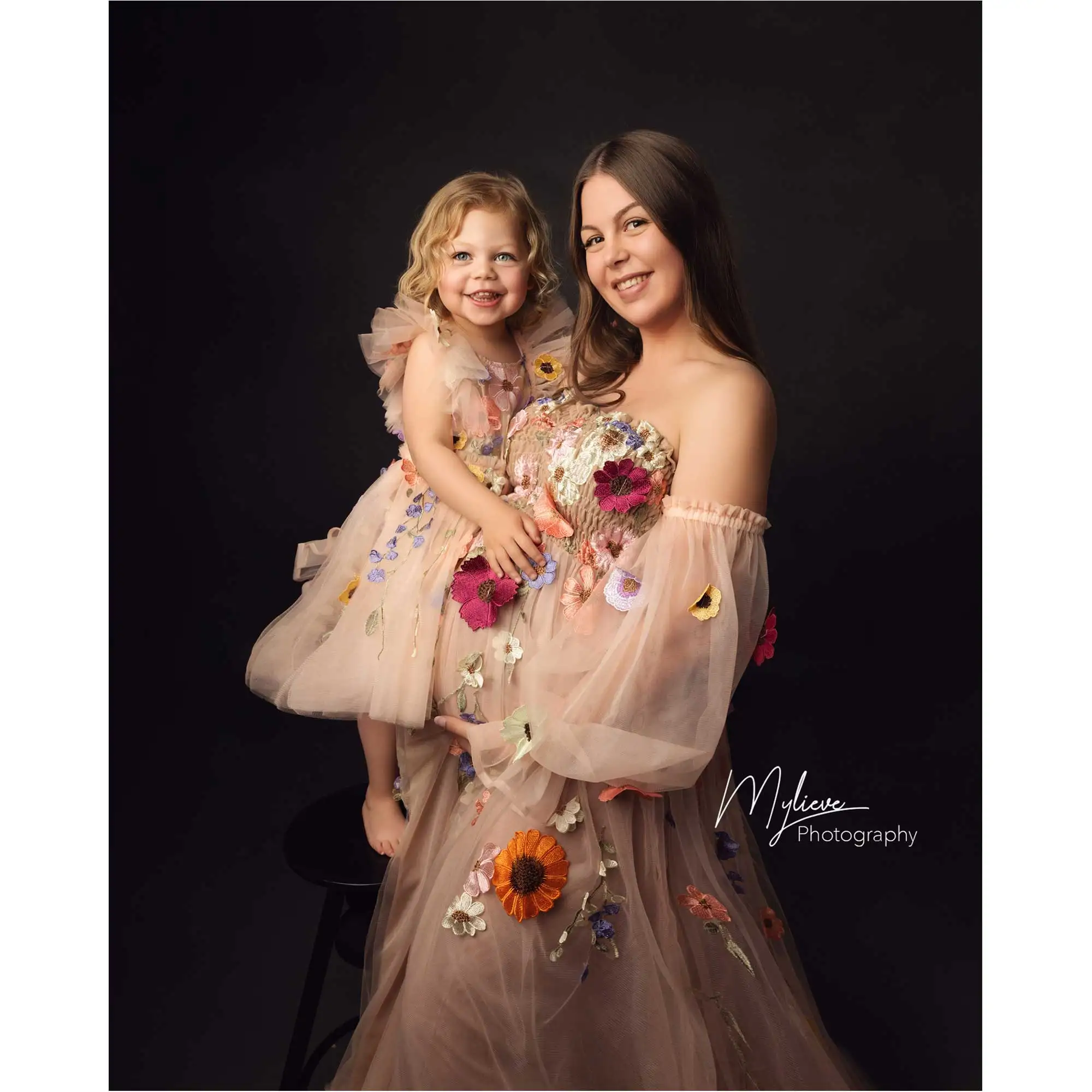 

Don&Judy Mommy And Me Shoot Dress Set Appliquéd Tulle Princess Dresses Suitable for Flower Fairy Parties Birthday Celebrations