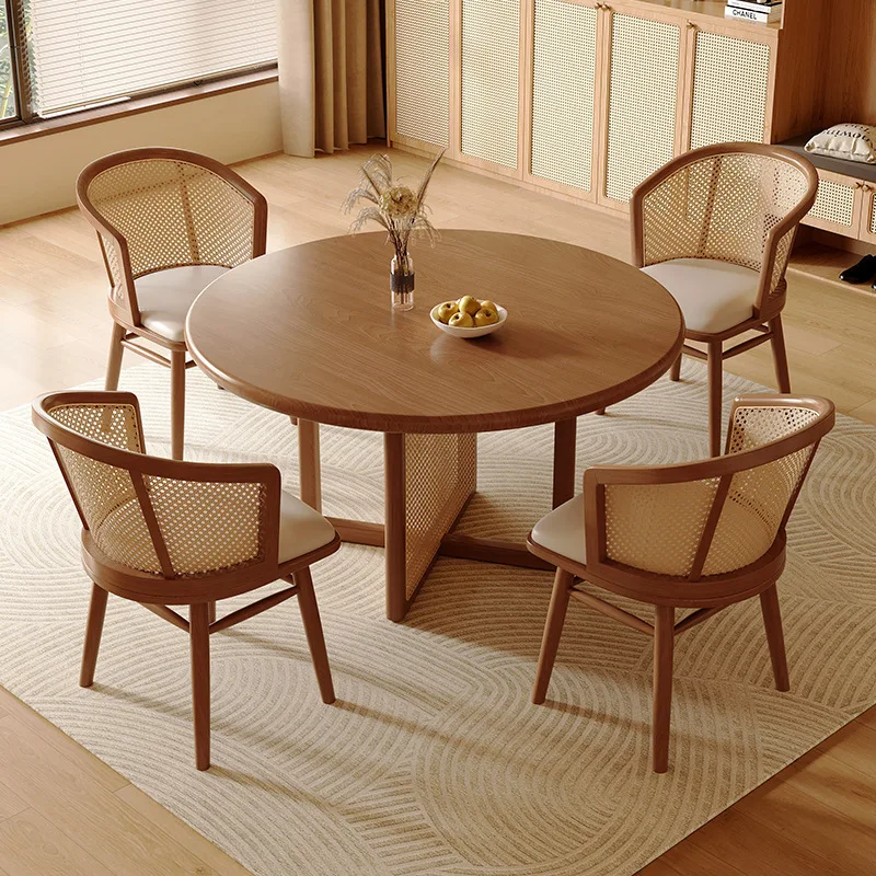 Solid wood dining table and chair combination round Roman pillar homestay dining table small household dining table