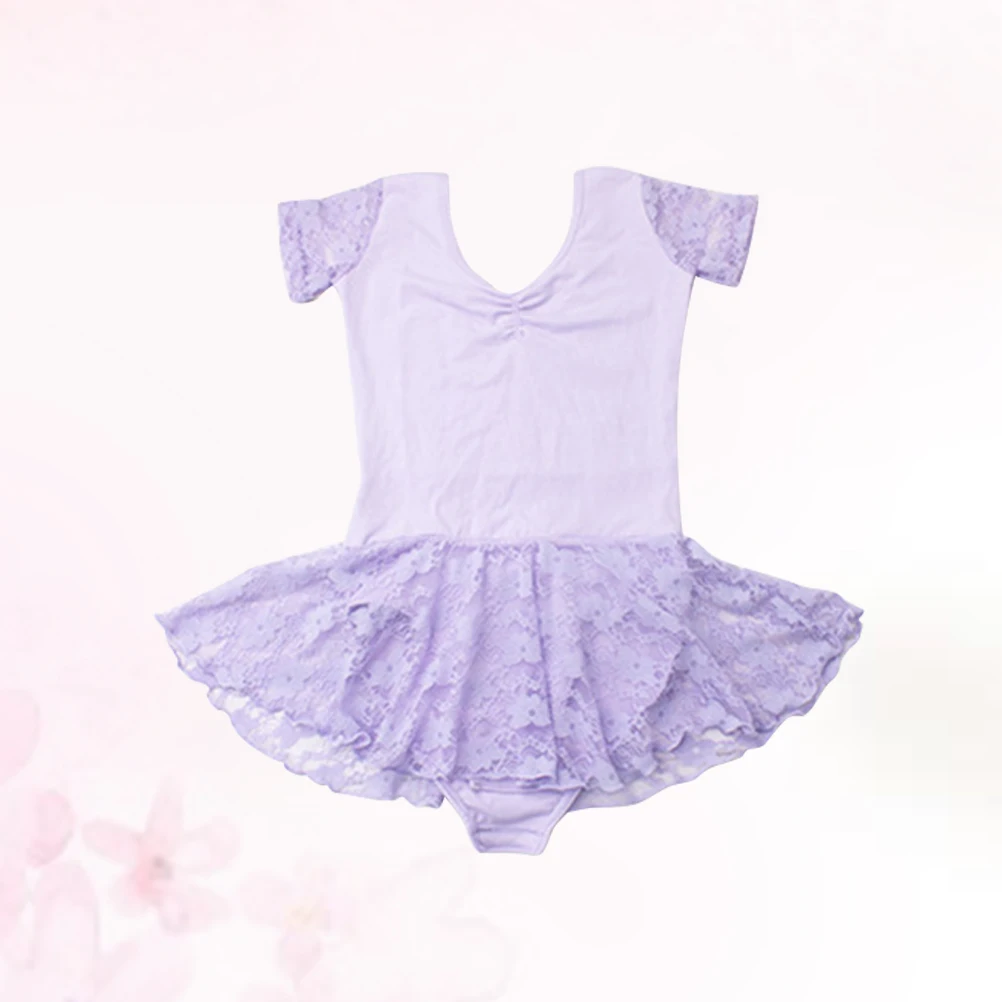 

Ballet Dress Kids Dancing Violet Sequins Short Sleeve Skirt Girls Dance Outfit Child Performance Daily Wear Cotton