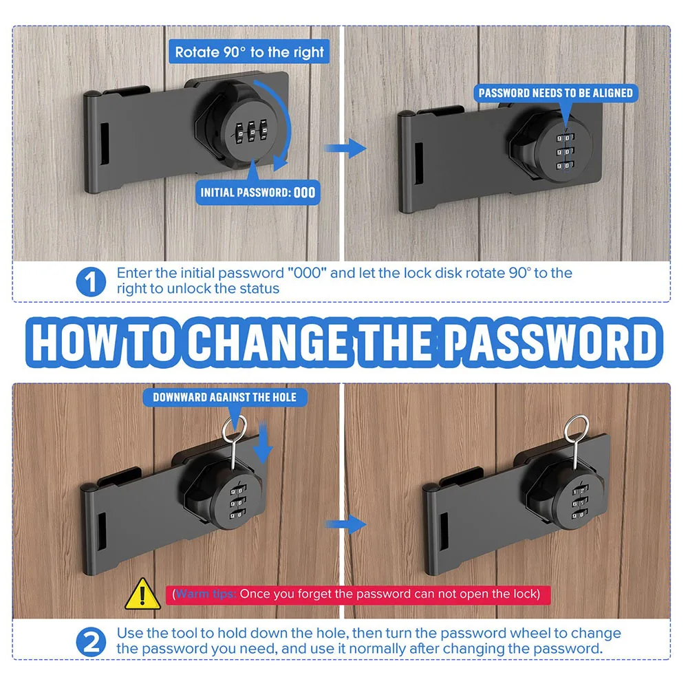 Household Cabinet Password Hasp Locks Cabinet Door Combination Lock Door Security Slide Latch Lock for Small Doors Cabinets Door