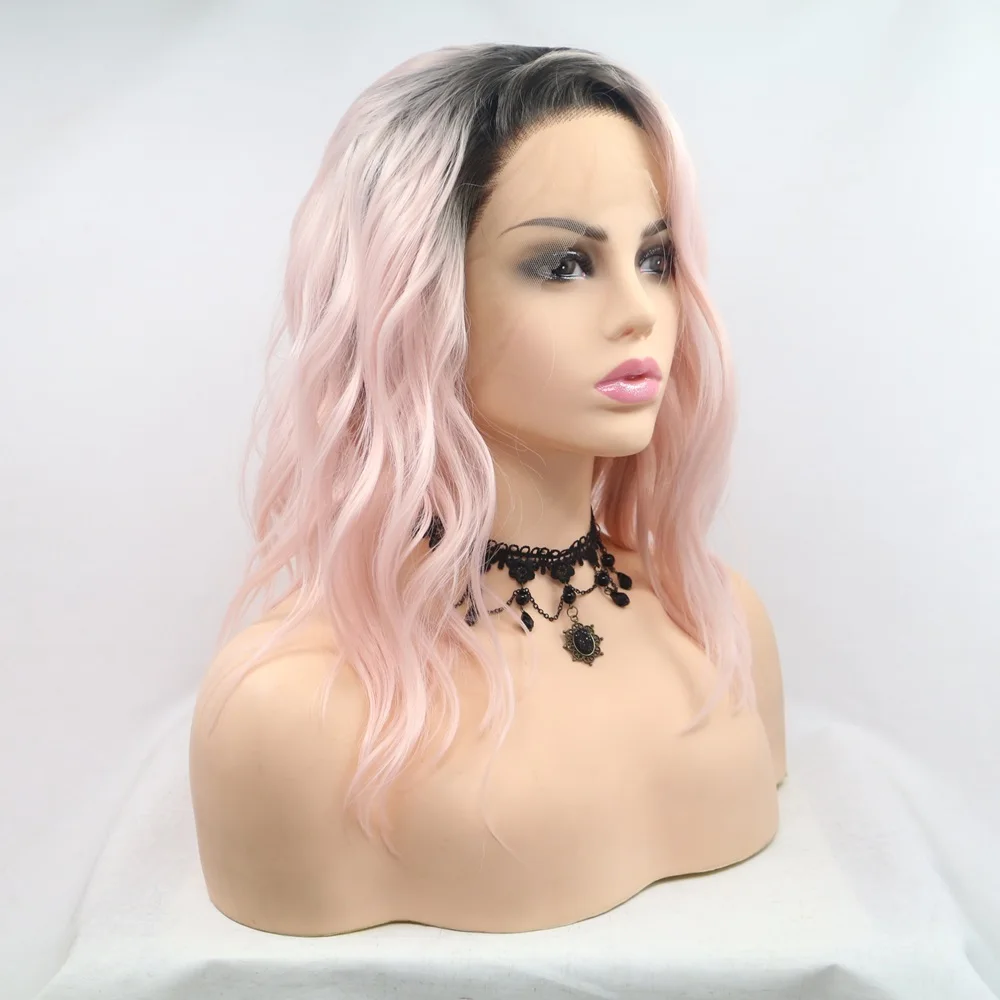 Pink Black Gray Blonde Ombre Wigs Synthetic Hair Lace Front Kinky Curly With Heat resistant Fiber For Women