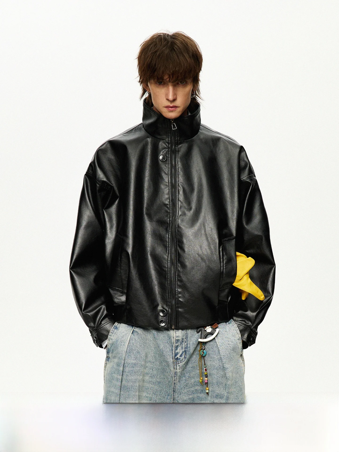 

Кожаная куртка в стиле ретро, однотонная, для мужчин и женщин, молодежная, свободного кроя, длинный рукав, осенняя.