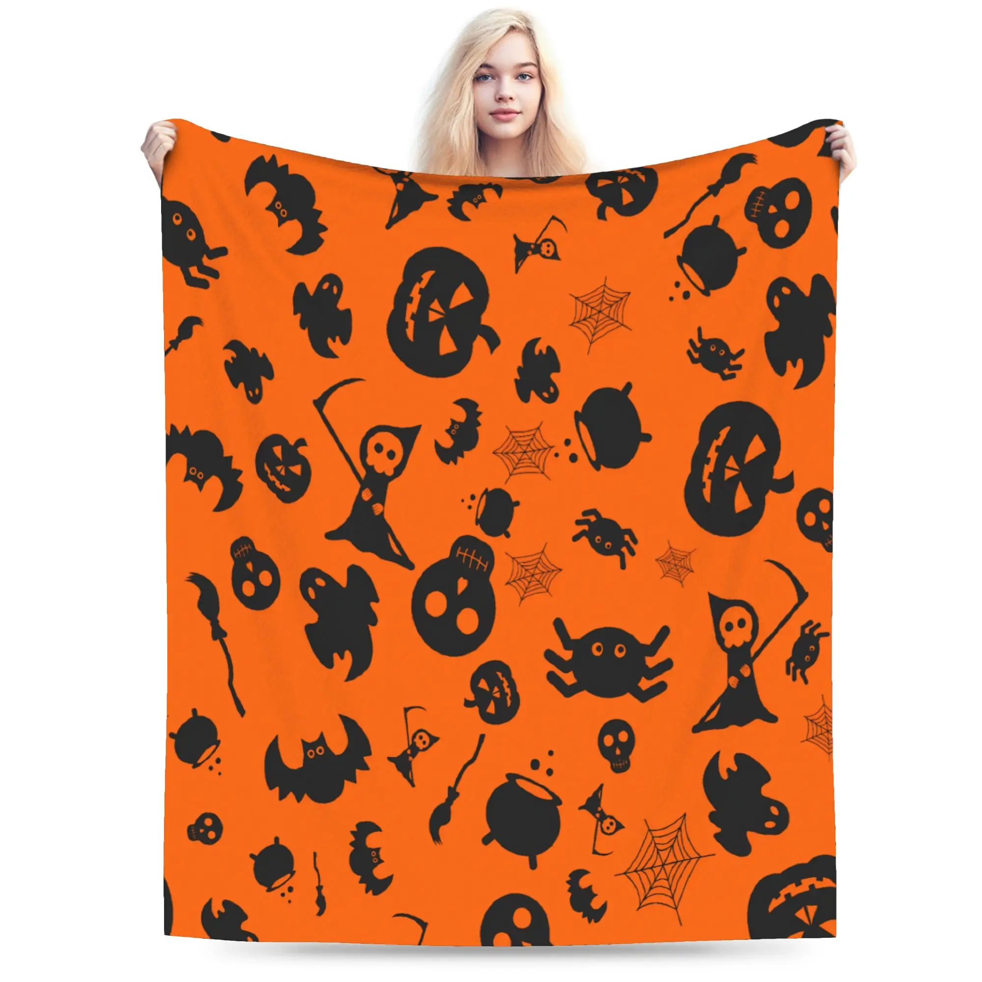 Halloween Ghost Bat Print Plush Blanket Boy Girl  Flannel Bedding Throws For Couch Chair Sofa Bed Warm Quality Bedspread Gift