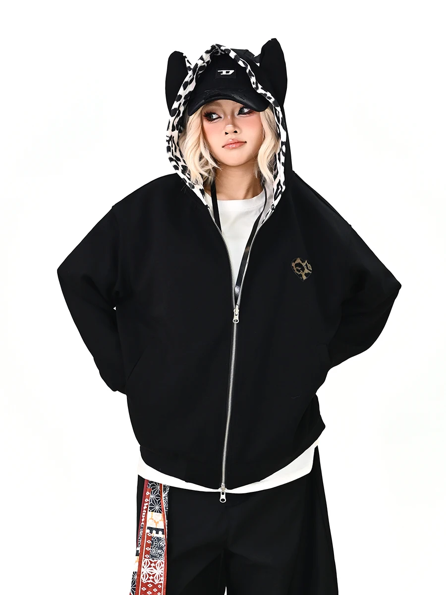 

Double-Sided Wear American Vintage Loose Women's Hoodie Cardigan Spring 2026 Couple's Outerwear Casual Street Sle