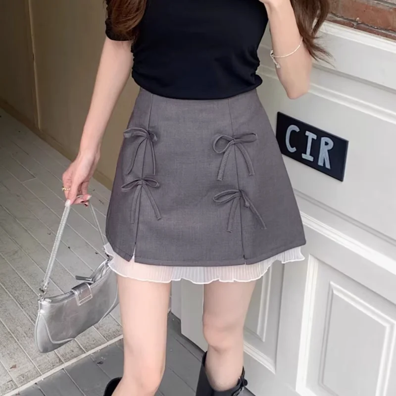 

Кружевная женская модная однотонная юбка трапециевидной формы с высокой талией и бантом на бедрах