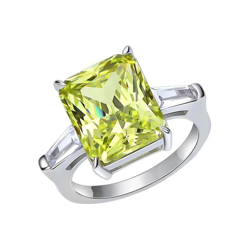 

Radian 10 * 12 High Carbon Diamond Ring for Women 925 Silver Apple Green Small and Versatile, Fashionable and Minimalist