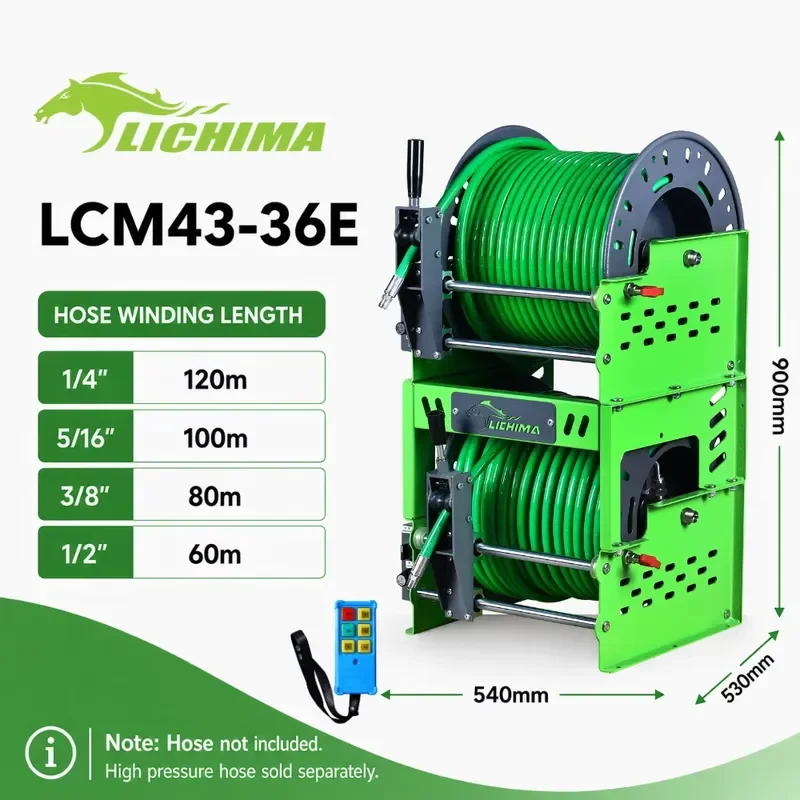 LCM43-36E High Pressure Washer Hose Reel with Dual Stacked Drums and Remote Control for Professional Car Wash Equipment