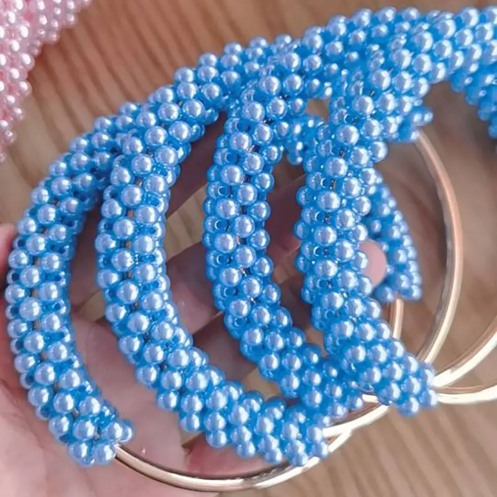Handmade Exquisite Bag Handle Pearl Braided Metal Ring Round Colorful Beads Bag Accessories Purse