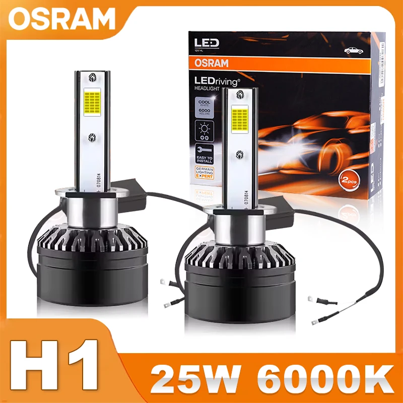 Lâmpada de Farol LED OSRAM H1 Mini HL 2 Peças 50W com Chips para Farol Automotivo, Diodo de Luz Automotiva com Ventilador Turbo, Lâmpadas de Nevoeiro H1 12V 6000K para Automóveis