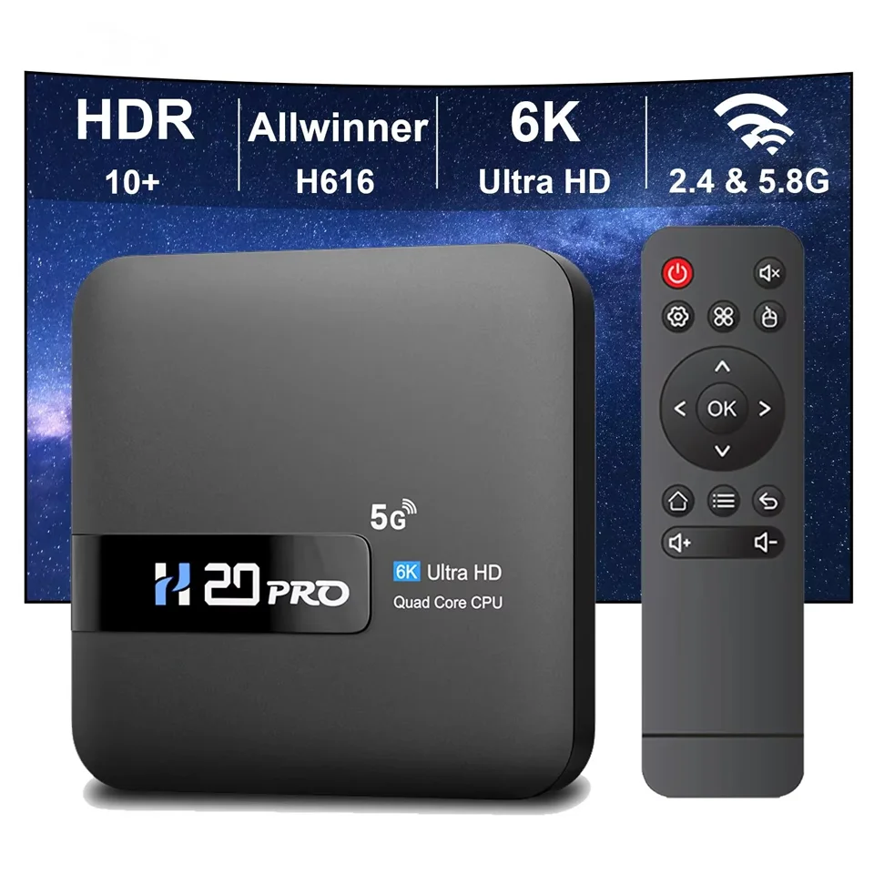 TV Box HONYUCK H20PRO WiFi 6 Android 10 6K 4K 3D Reproductor TV Box Android 2.4G y 5G Muy Rápido 1080P