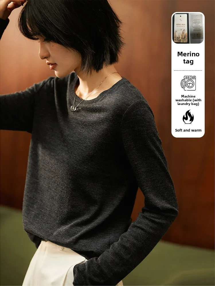 

Классическая круглая футболка Waable Ne Long Sve, шерстяной базовый слой, красивый удобный женский топ с ощущением кожи