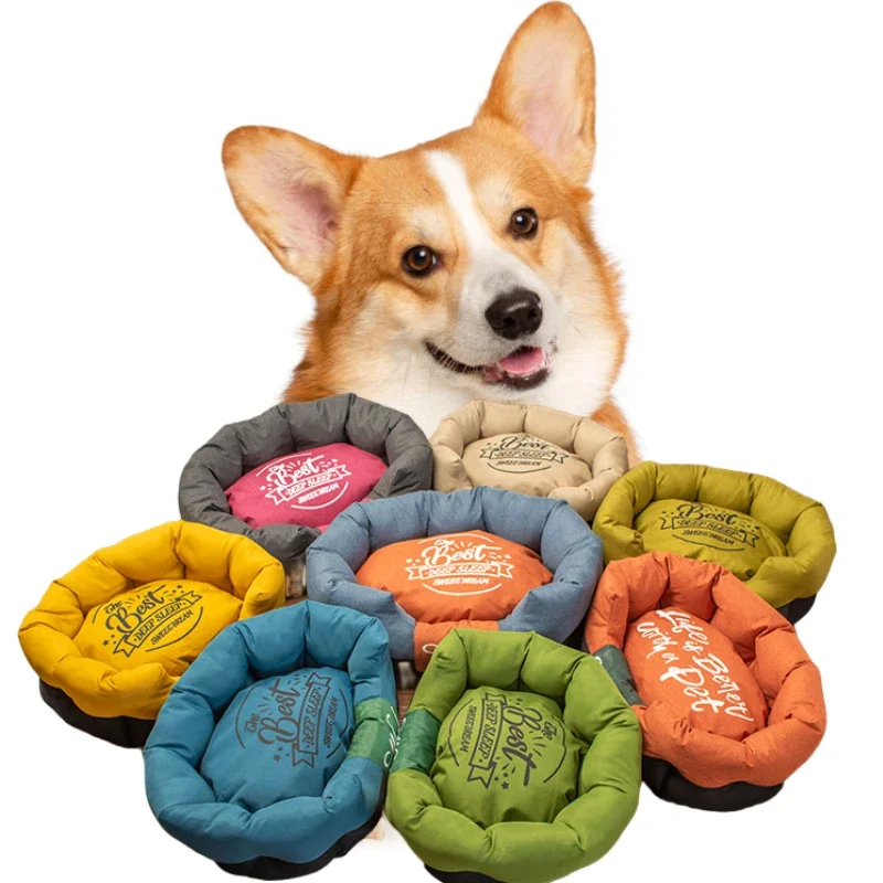 

Waterproof Dog Bed Orthopedic Pet Beds With Pillow Removable Cover Non-slip Bottom Dust Resistant All Seasons Cat Bed