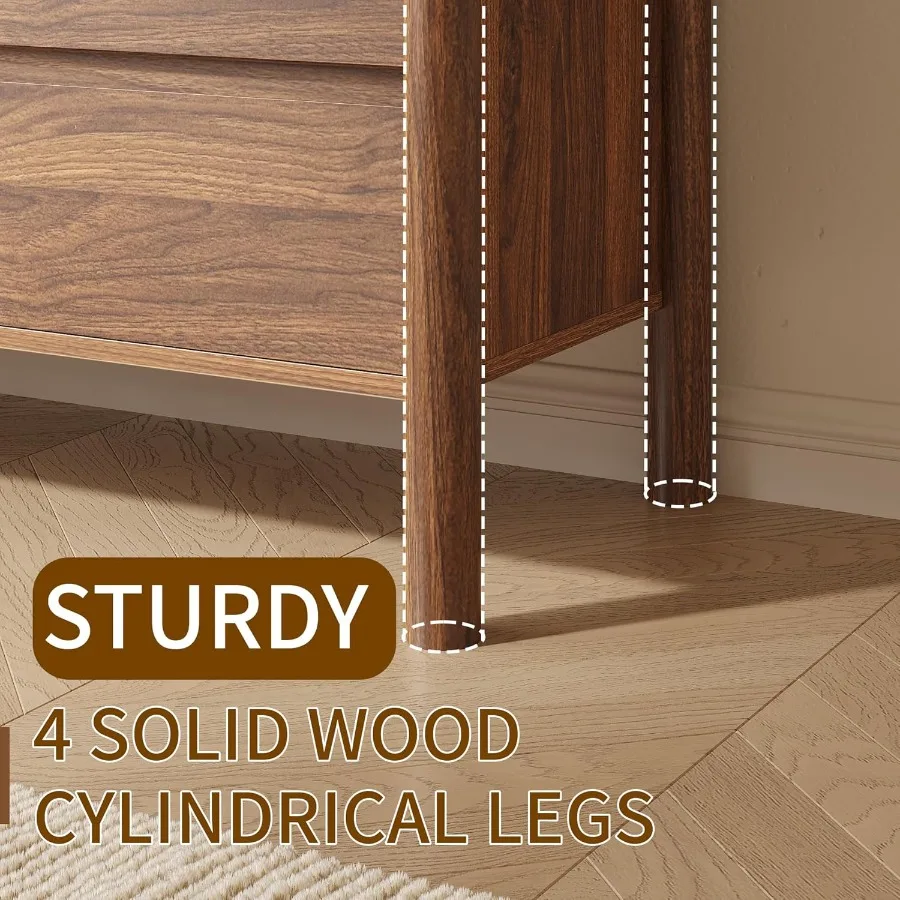 47 خزانة عصرية واسعة لمنتصف القرن لغرفة النوم مع 6 أدراج تخزين كبيرة و4 أرجل أسطوانية من الخشب الصلب من خشب الجوز الفاخر #5