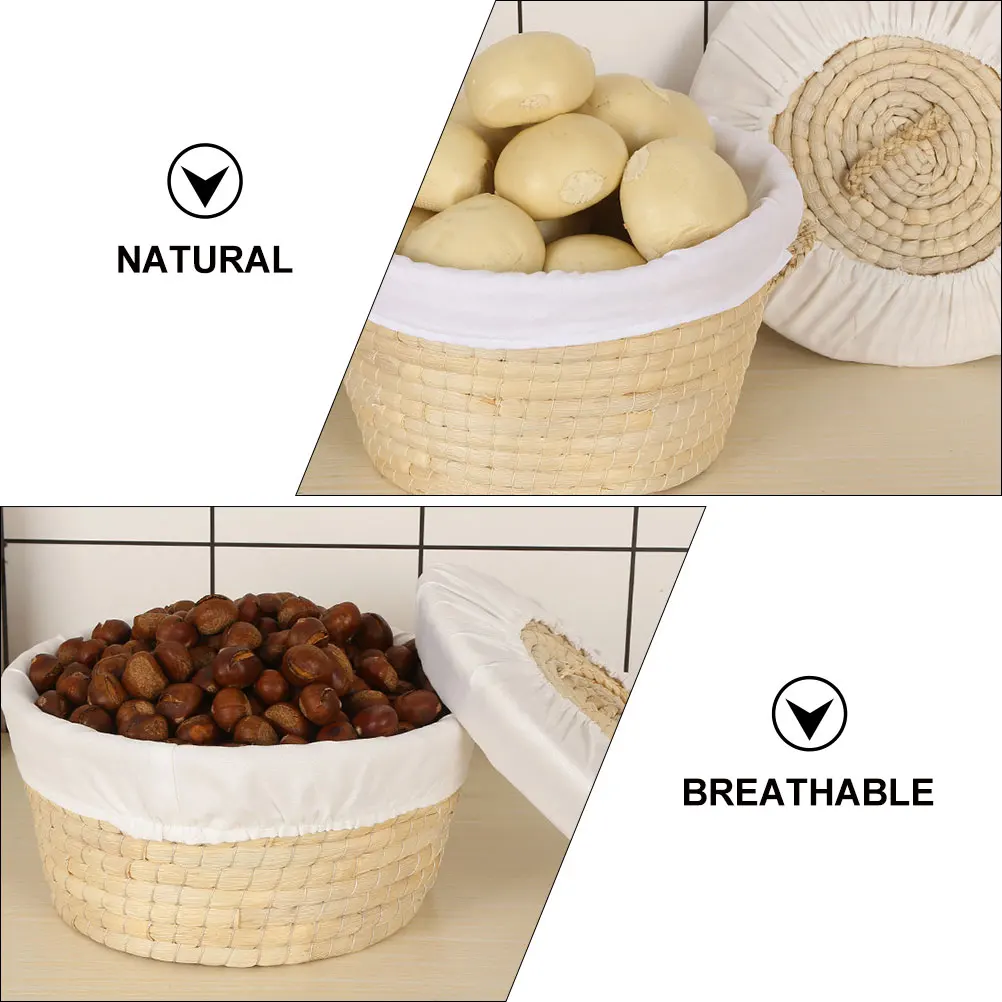 

1pc Natural Handmade Woven Bread Storage Basket Kitchen Organizer Eggs Basket Beige Color Dustproof Cover Included Kitchen Bar