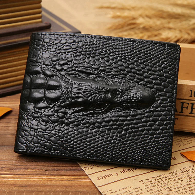 

High Quality Genuine Leather Men Wallets Crocodile pattern Coin Pocket Black Short Men Leather Wallet Card Holder Male Purse