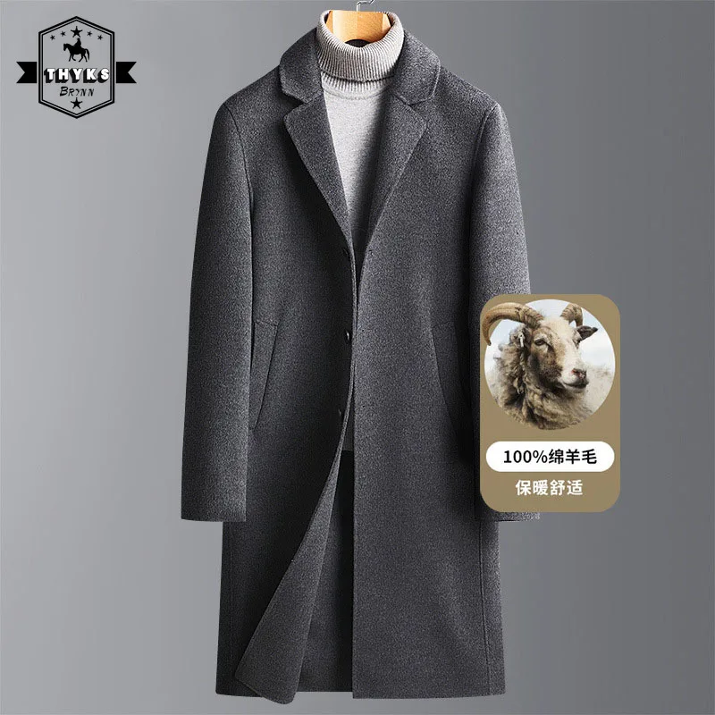 2022 New Winter 100% Wool Overcoat Single-breasted Long Trench Coat Over Knee Coats Business Smart Outerwear Luxury Warm Tops